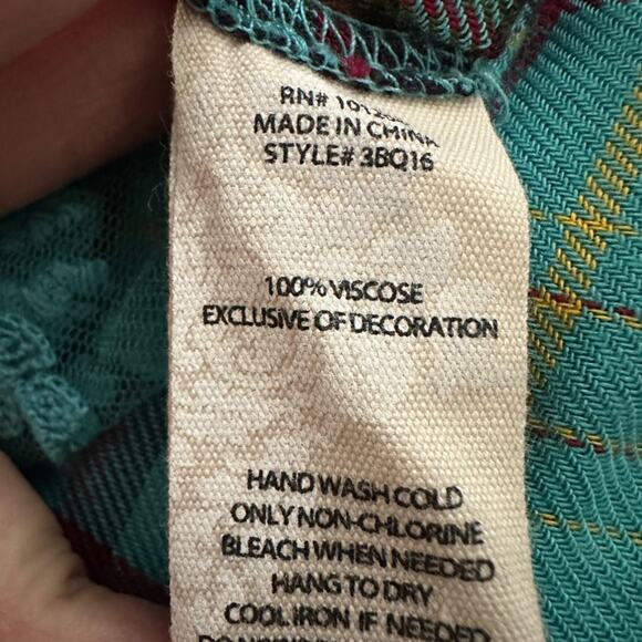 Preppy Goth Plaid Lace Button Up Shirt Viscose Soft Surroundings Western Cowgirl - Picture 4 of 7